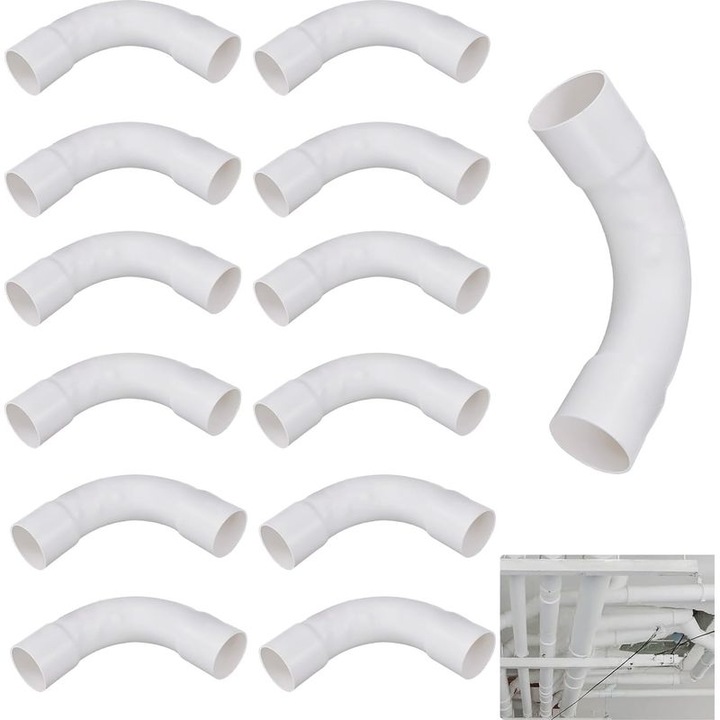 Set 12 coturi tub izolator PVC 90 grade, alb, 16mm