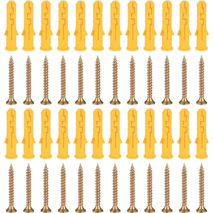 Set 50 dibluri si suruburi autofiletante M8x40mm, plastic metal, rezistent, pentru zidarie