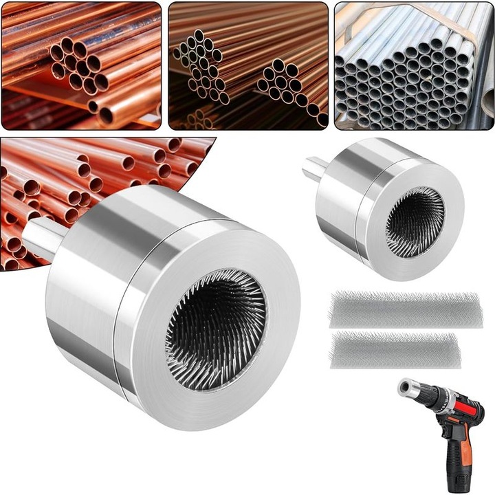 Set 2 perii schimbabile pentru curatare tevi cupru, metal, 15x2.7x0.9cm si 22x2.7x0.9cm