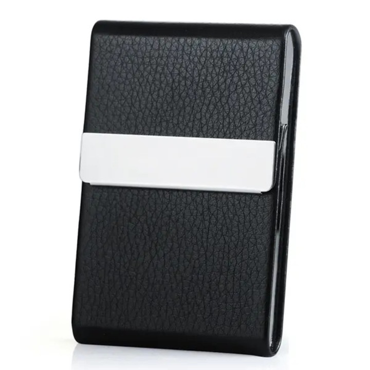 Suport carduri business piele PU negru 9x6x1.5cm compact magnetic