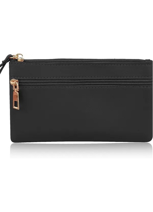 Portofel dama piele PU, capacitate mare, negru, 20x12cm