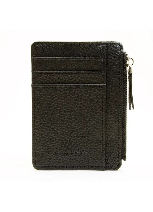 Portofel dama, piele ecologica, negru, 12x9x0.6cm, buzunar cu fermoar, 8 sloturi card