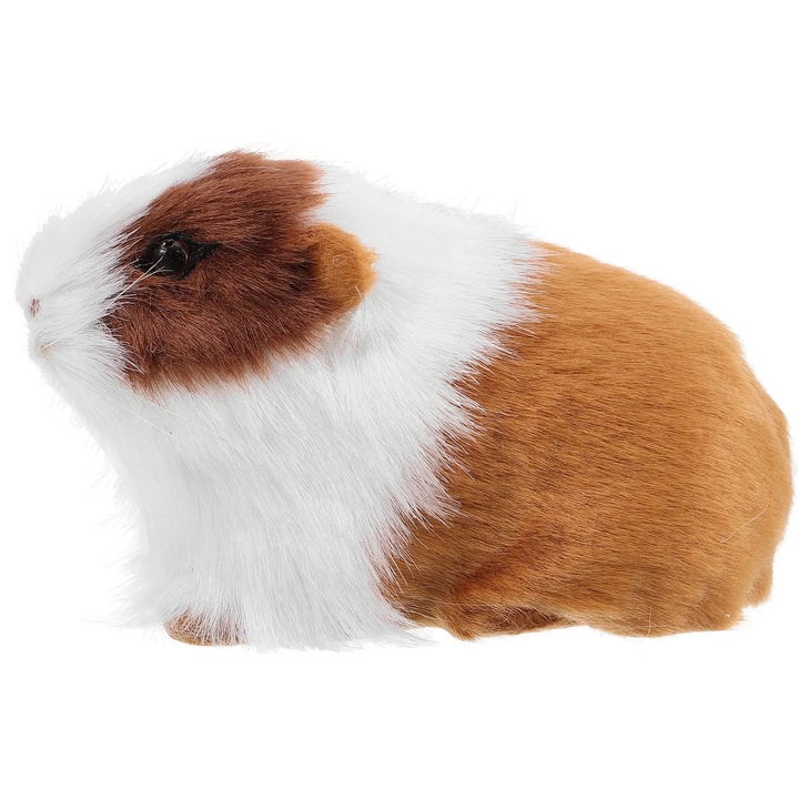 Figurina hamster decorativa, blana artificiala, 12x7x6cm, maro/alb