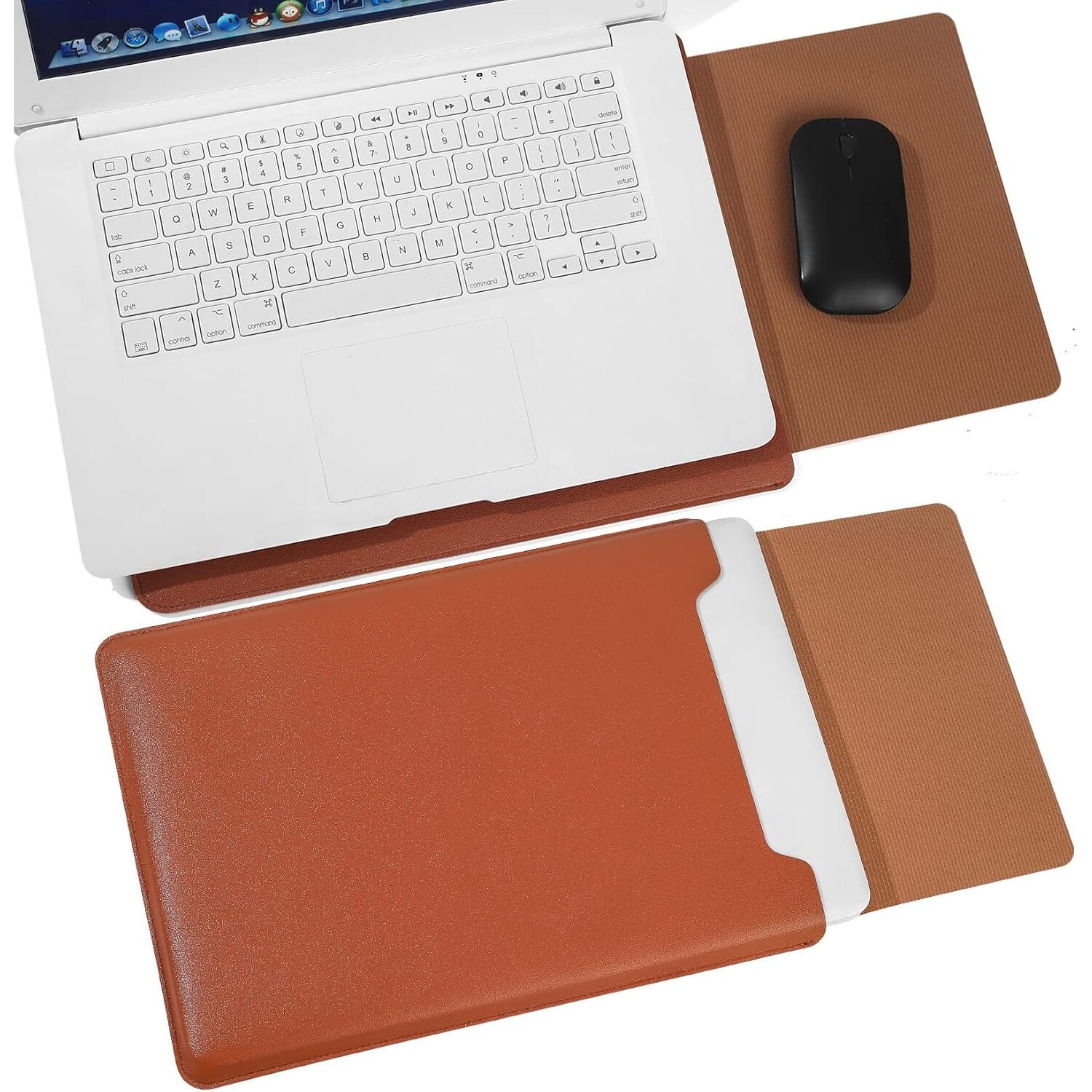 Husa Laptop 13.3-14 Inch, Piele PU, Subtire, Portabila, Maro Inchis