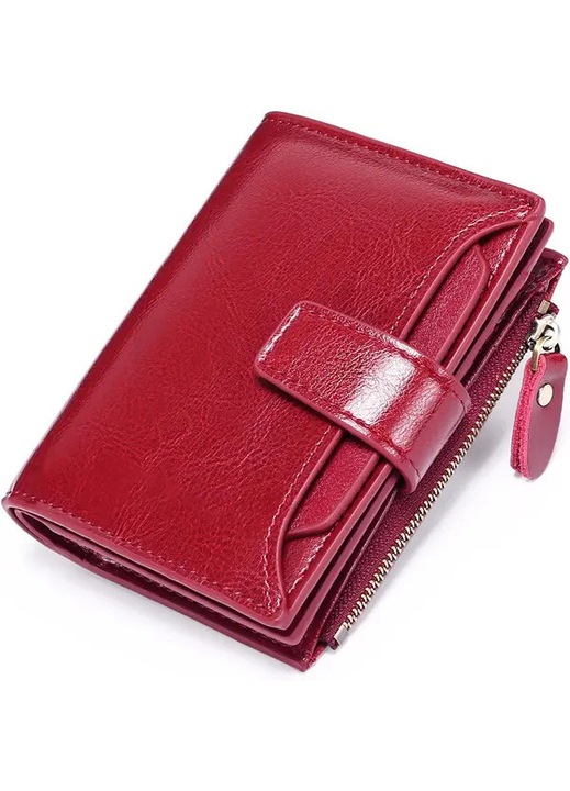 Дамски портфейл от естествена кожа, малък, RFID защита, черен, компактен