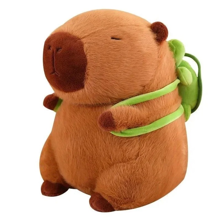 Jucarie de plus capibara adorabila cu ghiozdanel broscuta de 30 cm, SALLMA®