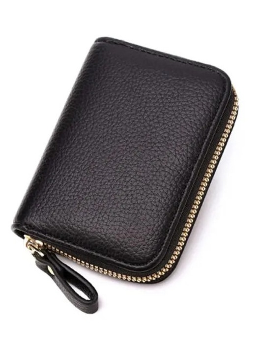 Portofel dama piele, port card compact, negru, 11x8x2.5cm
