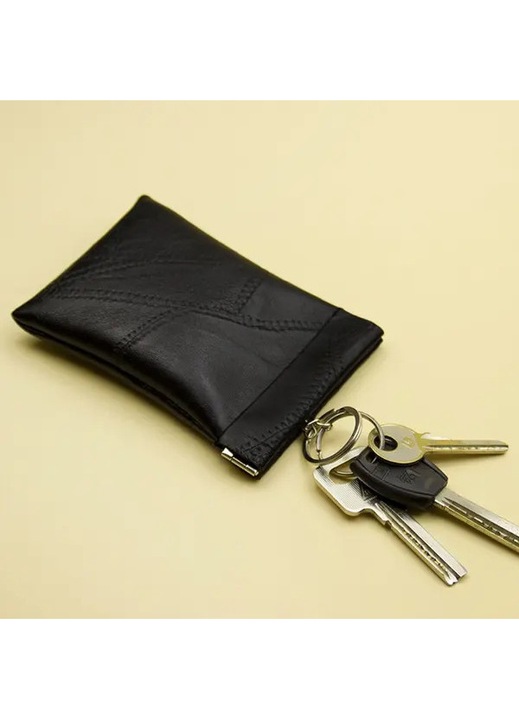 Portofel monede, piele PU, negru, 7.5x11.5cm