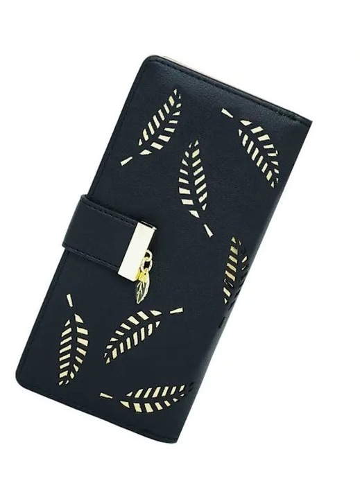 Portofel dama, piele PU, capacitate mare, negru, 19x9.5x3cm