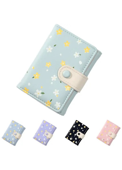 Portofel dama tri-fold floral, piele PU, multicolor, 10.8x8.0x2 cm