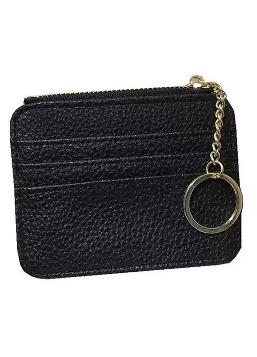 Portofel mic cu sase sloturi, buzunar cu fermoar, negru-rosu-maro, 11x9x0.5cm