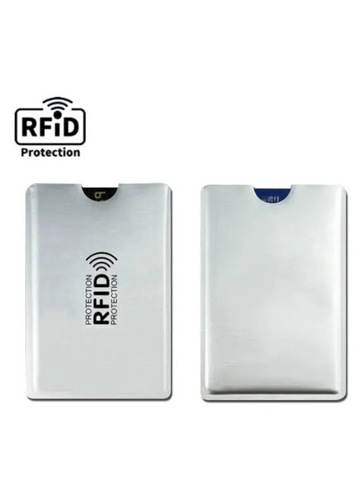 Комплект от 10 алуминиеви калъфа за карти, RFID защита, сребрист, 9.2x6.2x0.4cm