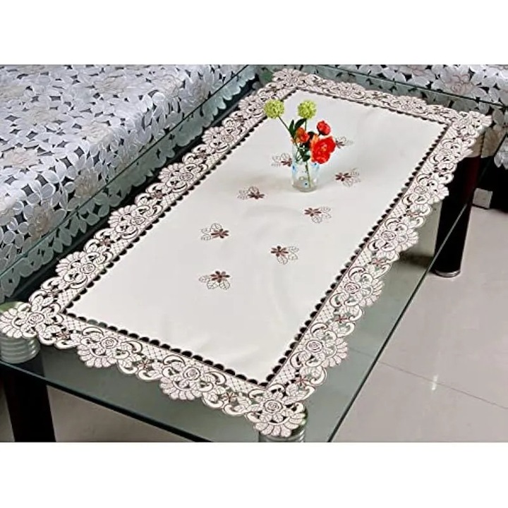 Hímzett asztalterítő, virágmintás, szatén, négyzet alakú, 57x117cm