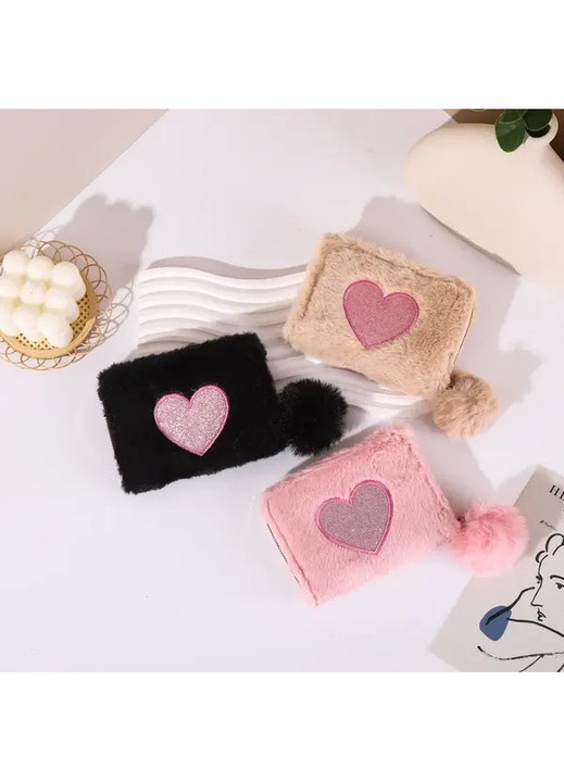 Portofel dama plus, inima kawaii, fermoar, mic, roz