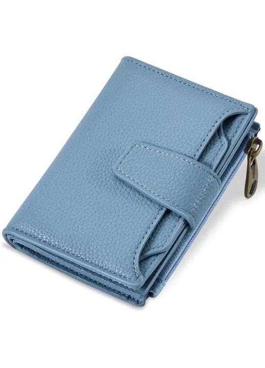 Portofel dama compact piele nappa, blocare RFID, buzunar cu fermoar, 5x3.8x1.2 inch