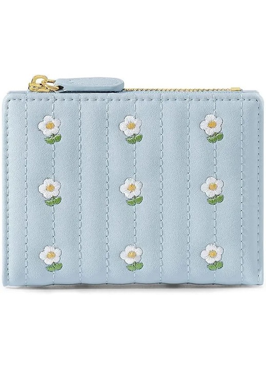 Portofel dama mic, piele PU, albastru, 10.8x8.0x2 cm, usor, cu fereastra ID si compartimente carduri