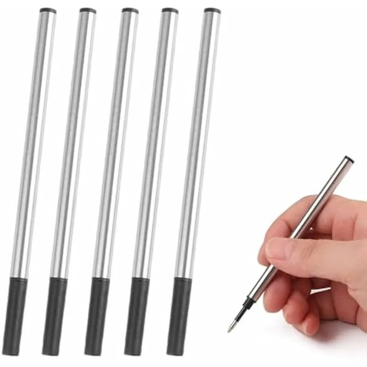 5 db fekete gél tinta utántöltő készlet 0.5mm kúpos rozsdamentes acél heggyel