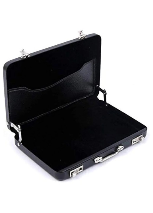 Портфейл за карти, алуминиев, мини куфарче, черен, тънък, 10x7см