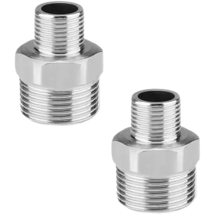 2 db rozsdamentes acél csőadapter készlet 1/2x1/4 hüvelyk, hatszögletű, ellenálló