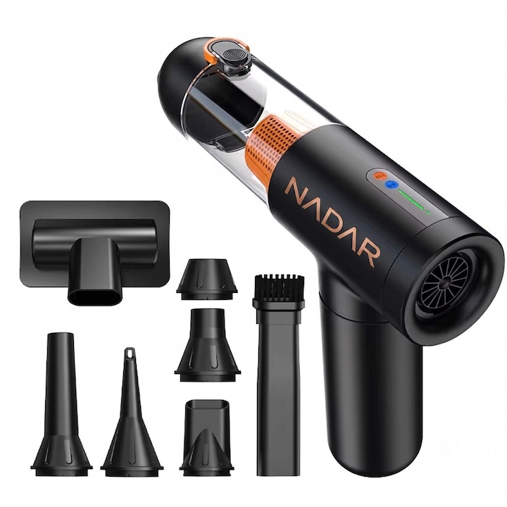 Aspirator auto fara fir NADAR AirVac One, 20000 Pa, 120W, USB-C, Filtru HEPA, Negru