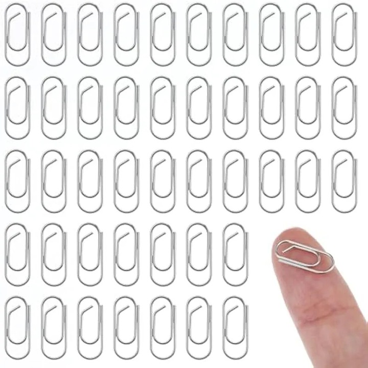 100 db mini ezüst fém gemkapocs 1.4x0.55cm irodai és dokumentumrendezési célra