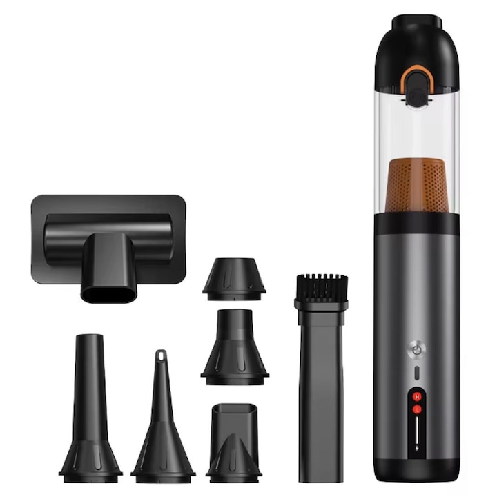 Aspirator auto fara fir NADAR AirVac Pro, 20000 Pa, 120W, USB-C, Filtru HEPA, 2 trepte de putere, Negru