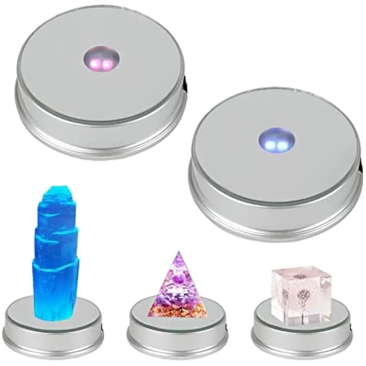 LED кръгла основа, променящи се цветове, бяла, 8.5x7.5x2.4см, комплект 2 броя