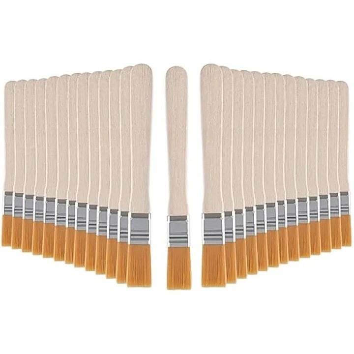 30 db lapos ecset készlet, nylon, fa nyél, többszínű, különböző méretek
