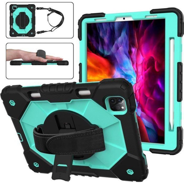 Tablettok 10.9 hüvelykes, állvánnyal és vállpánttal, menta, 3 rétegű, teljes védelem