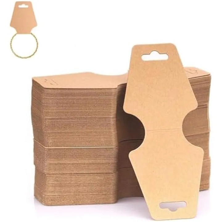 Комплект от 100 картички за бижута, крафт картон, 12x5см, кафяви, празни