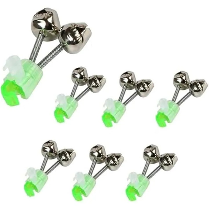 Set 6 clopotei pescuit plastic metal, alerta dubla, universal, multicolor