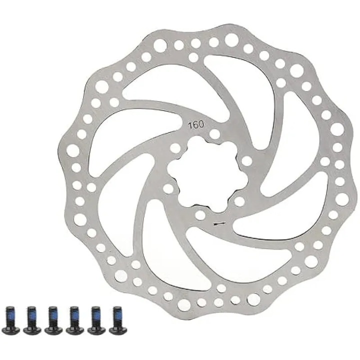 Kerékpár féktárcsa 160mm, rozsdamentes acél, 1 rotor és 6 csavar készlet, univerzális