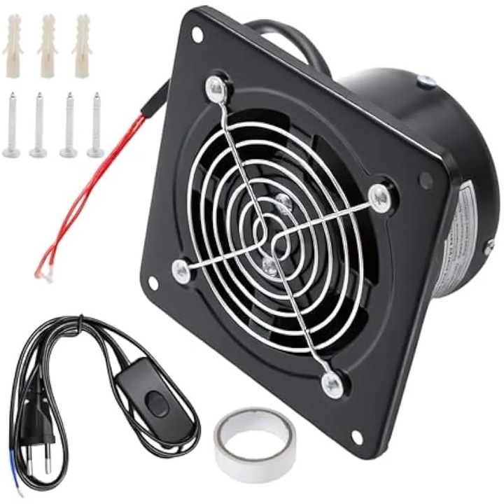 Fém elszívó ventilátor 4 hüvelyk 100 mm, 140 m³/h légáram, kapcsolóval, konyhába és garázsba
