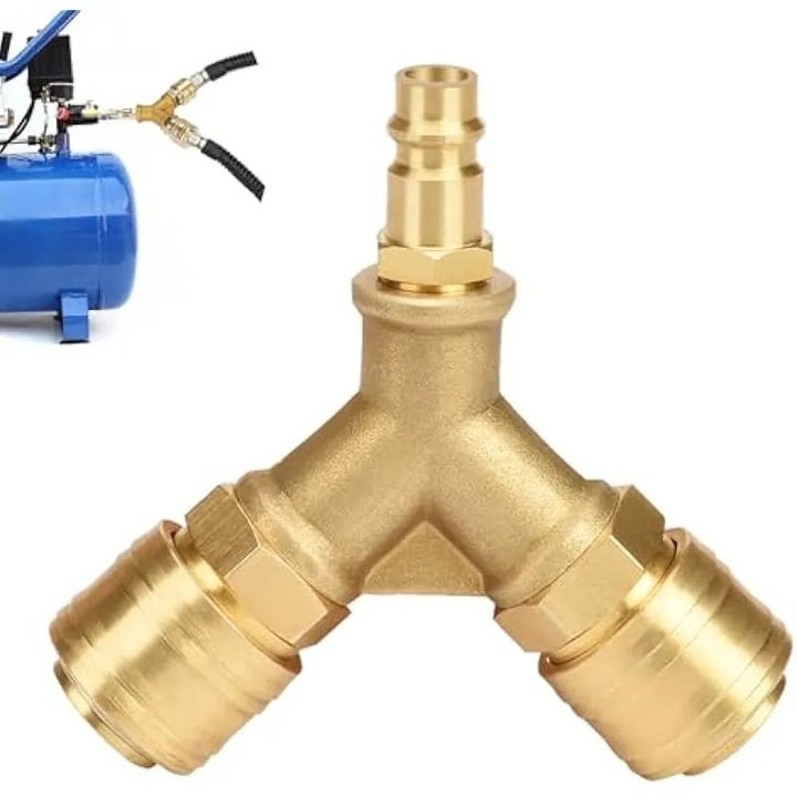 Conector aer compresor 1/4 BSP Y, 3 cai, alama, set