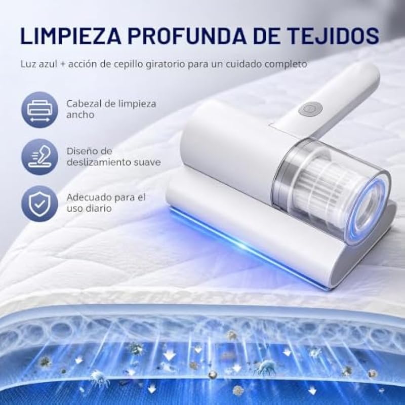 Aspirator pentru saltele si canapele, 3 in 1, alb, compact, 8000 vibratii/min, 10 kPa, 253.7nm UV-C, 99.97% filtrare, 25x15x10cm