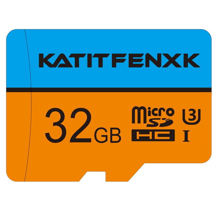 Карта памет SD 32GB, KATITFENXK®, Високоскоростна U3, TF карти с надеждна производителност за смартфони, таблети, камери, игрови конзоли, видеорегистратори, Синьо и оранжево