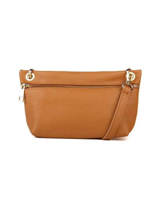Geanta dama Giulia Monti Crossbody piele naturala maro deschis 22x12x5 cm
