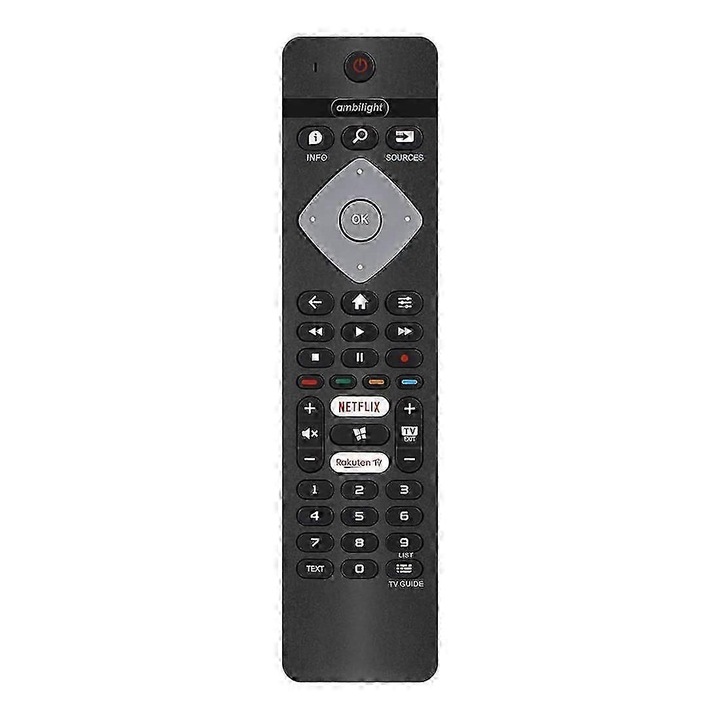 Fekete univerzális távirányító 4K Smart TV-hez, ergonomikus, 2xAAA