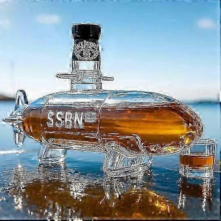 Decantor pentru whiskey model submarina FG123K0225-260803-12906, sticla transparenta, 350 ml