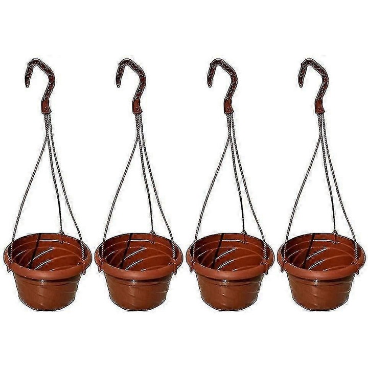 Set 4 ghivece suspendate din plastic, rotunde, alb-rosu, 10.5x9cm