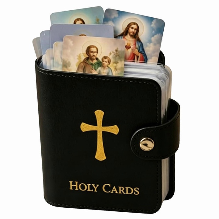 Portofel organizator carduri religioase piele sintetica negru 8.5x11.8cm