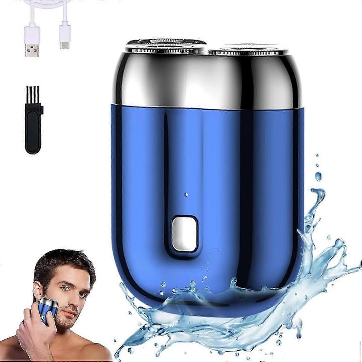 Aparat de ras electric mini, albastru, 60 min autonomie, compact, rezistent la apa