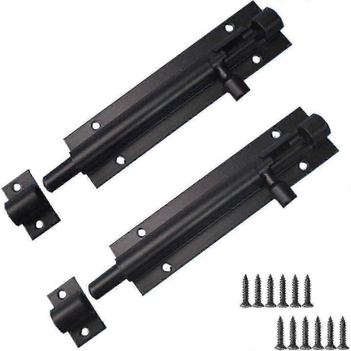Set 2 incuietori usi, otel inoxidabil, negru, 8.8x2.5cm, bolt 8mm