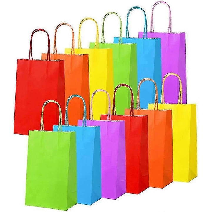 Pungi hartie kraft, set 10 buc, multicolor, 13x8x21cm, portabile