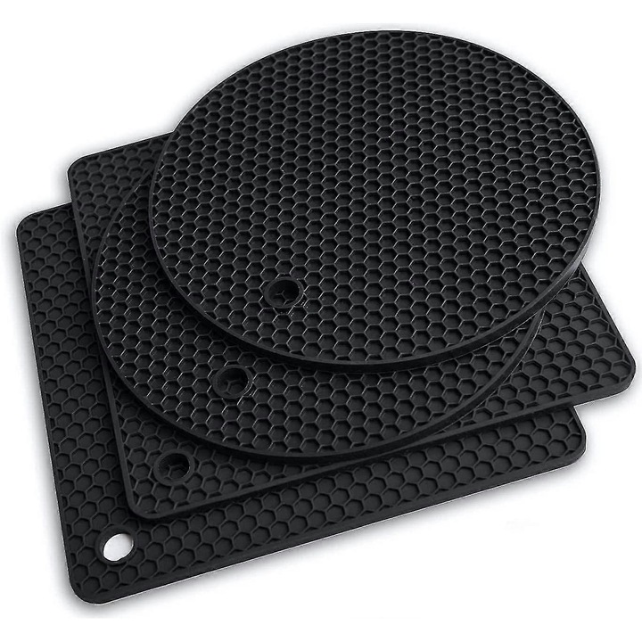 Suport silicon multifunctional negru rotund 18.5x18.5x0.7cm