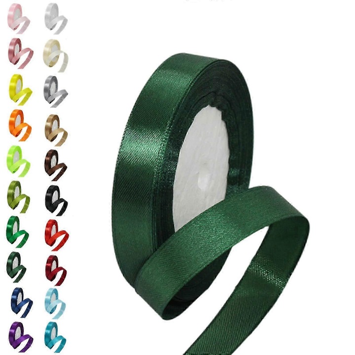 Set panglici satin 15mm 22m verde inchis dublu fata polyester