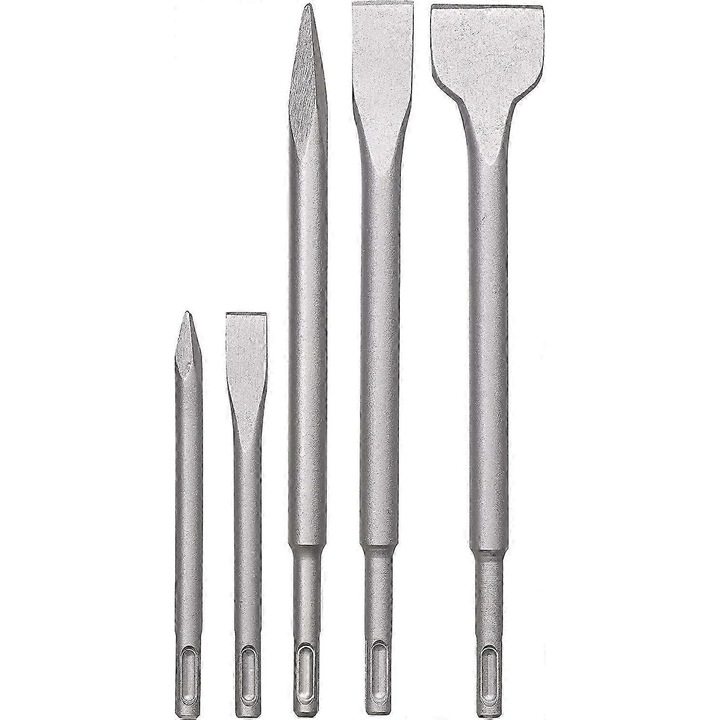 Set 5 dalti pentru ciocan rotopercutor, otel aliat, 140x250mm, in carcasa plastic