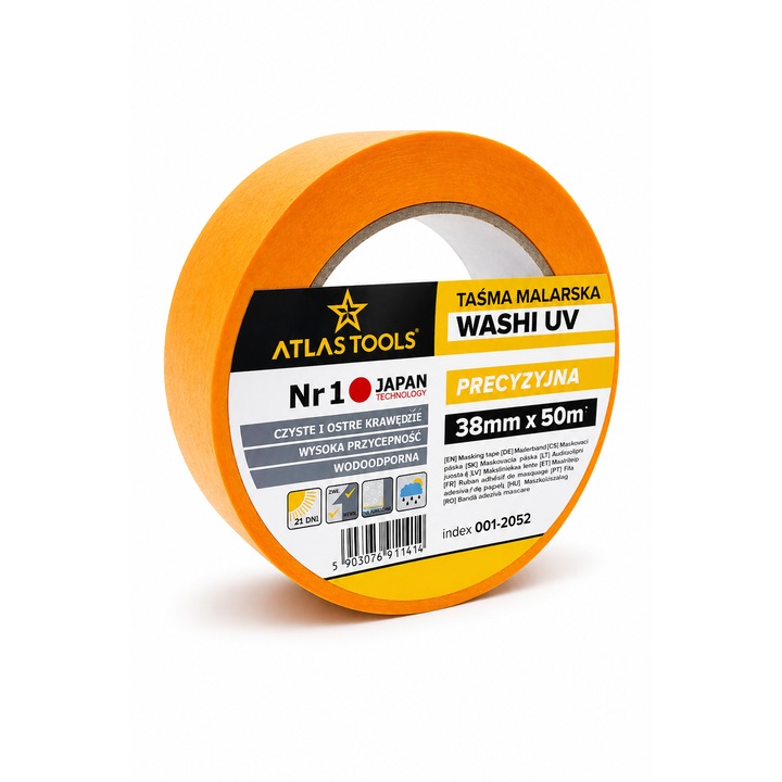 ATLAS TOOLS Washi maszkolószalag, precíz, UV-álló, 38mmx50m