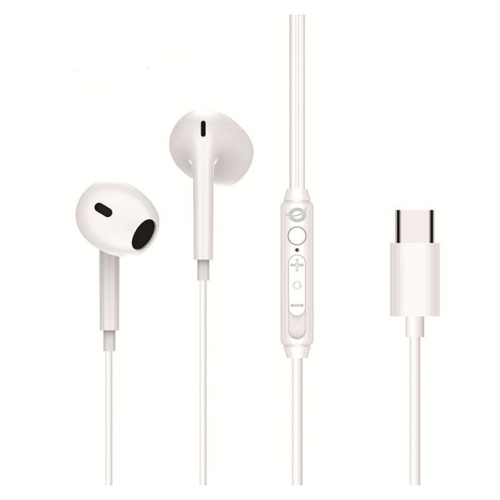 Casti cu fir Conceptronic BRENDAN02W alb USB-C 1.2m