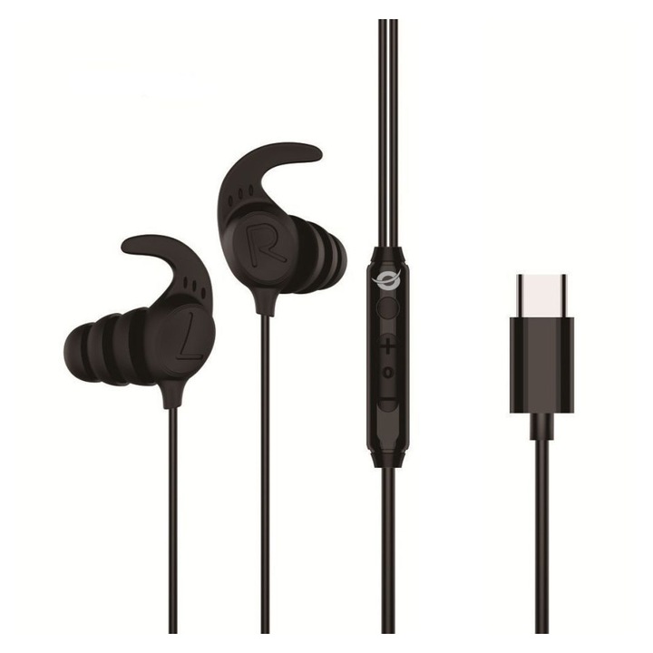 Casti cu fir Conceptronic BRENDAN05B microfon negru 1.2m USB-C